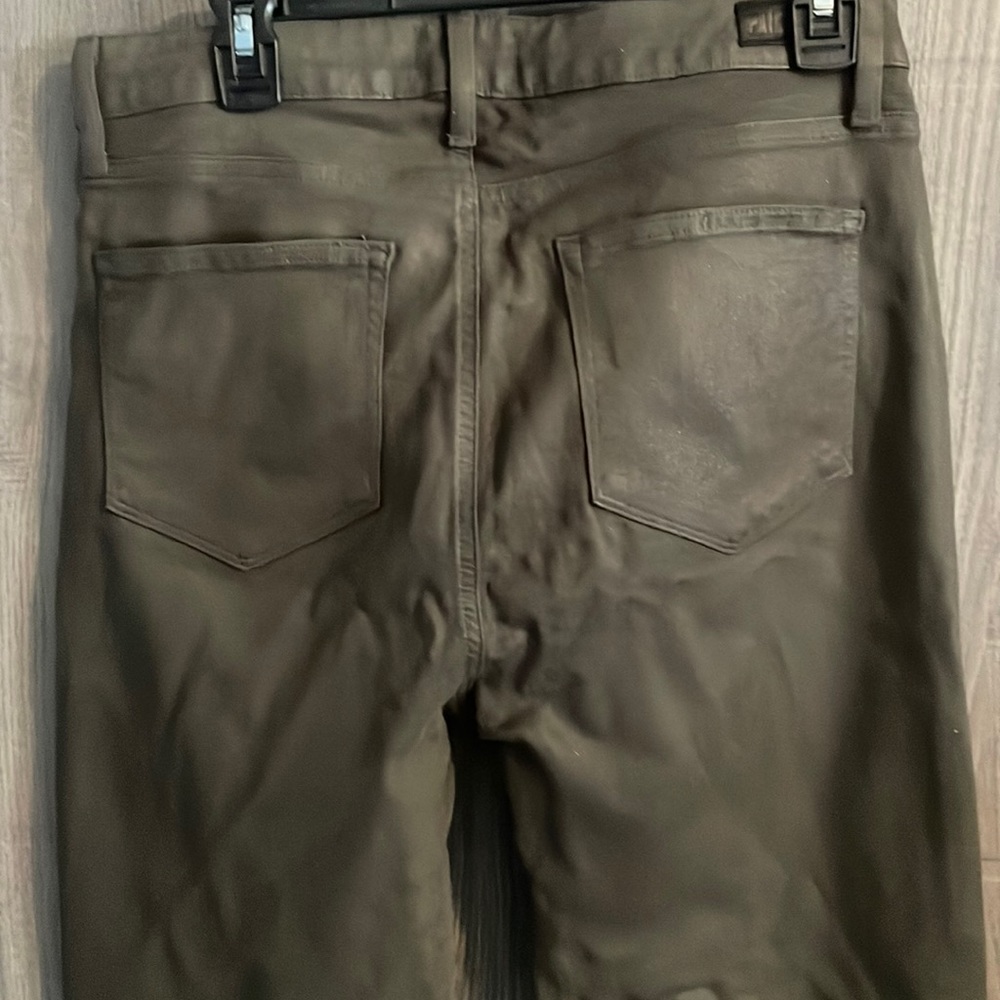 Size 31 green coated Paige jeans with Xl green silk Good American sweatshirt